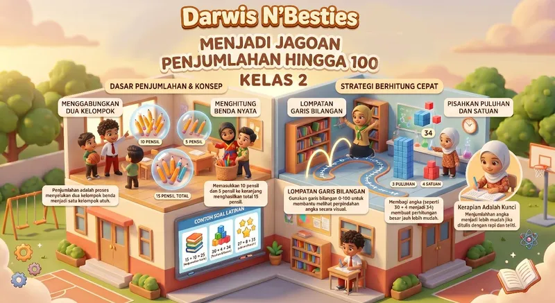 Infografis Darwis N'Besties: Menjadi Jagoan Penjumlahan hingga 100, Kelas 2