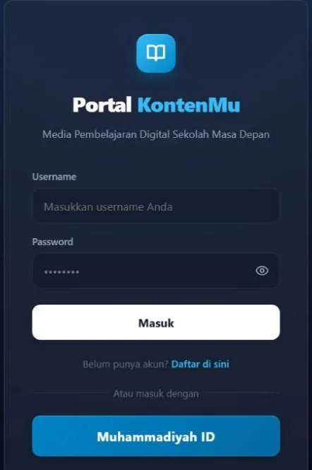 Halaman Portal KontenMu, tombol Muhammadiyah ID ada di bagian paling bawah
